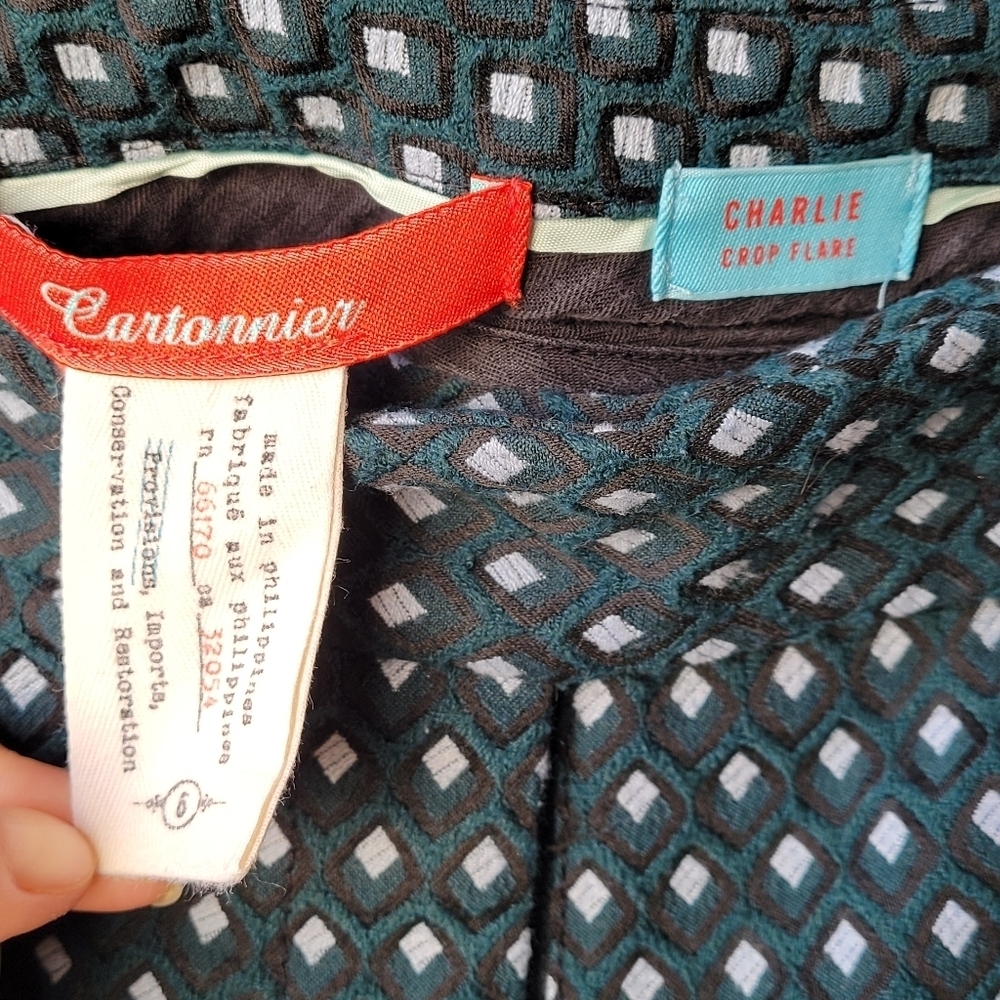 Anthropologie Cartonnier Charlie Crop Flare Green Pants Lorie Size 6 Rise 9" in - Picture 6 of 13